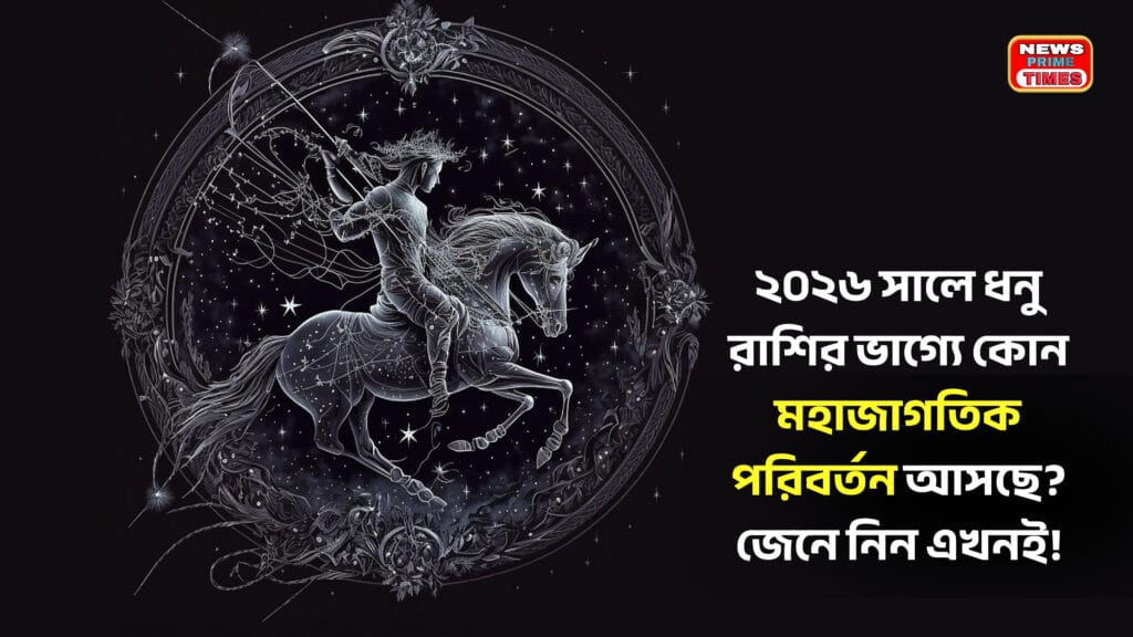 Sagittarius Horoscope 2026 illustration — ধনু রাশির ২০২৬ সালের পরিবর্তন ও জ্যোতিষগত প্রতীক