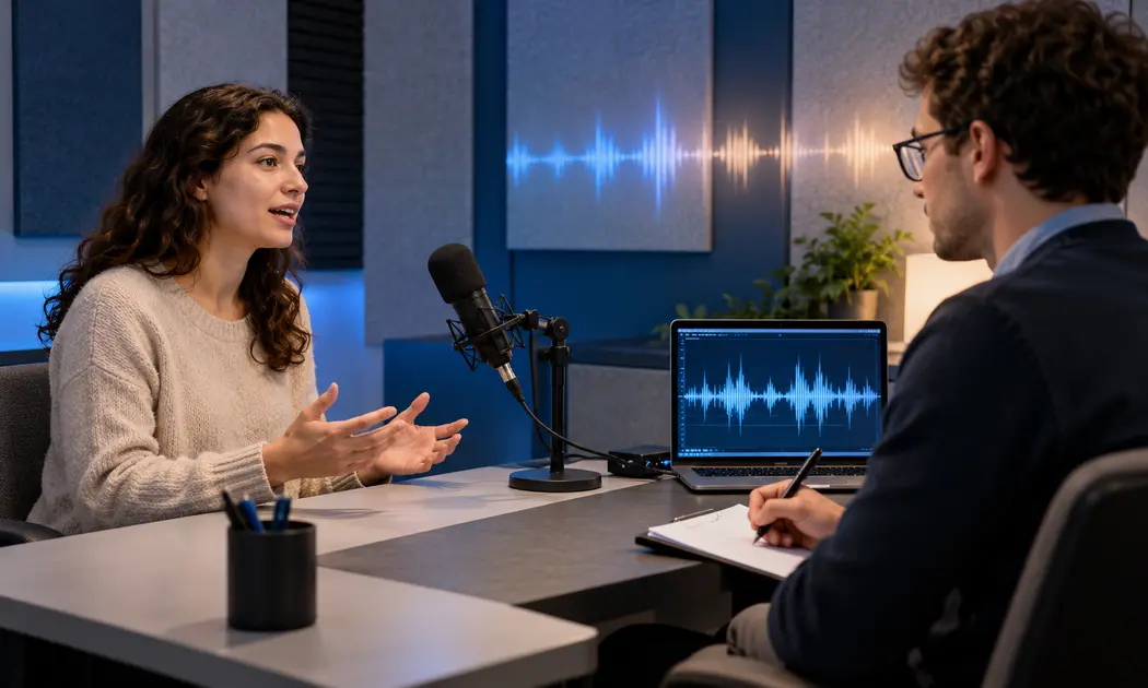 Research participant completing a verbal fluency task while her speech is recorded